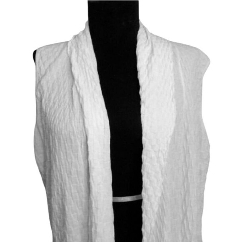 Lafayette 148 New York Size L Sleeveless Textured White Open Front Cardigan Vest - Picture 2 of 7